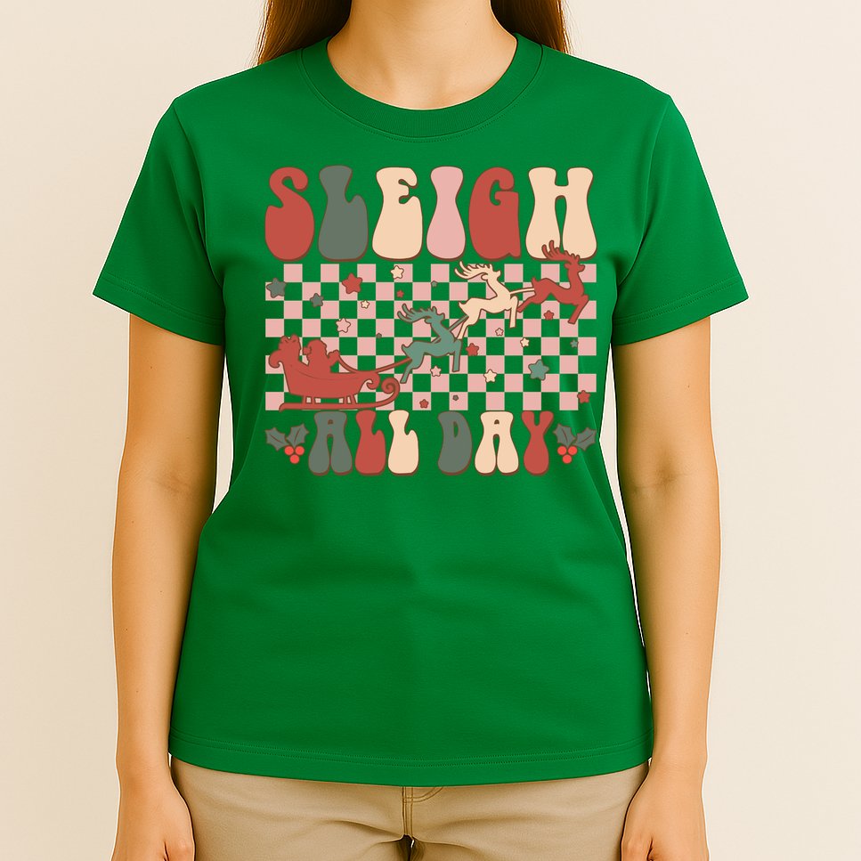 Funny Sleigh All Day Christmas In July Retro Vintage Ugly T-Shirt