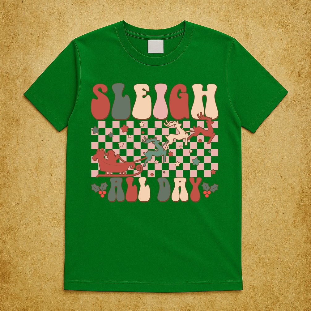 Funny Sleigh All Day Christmas In July Retro Vintage Ugly T-Shirt