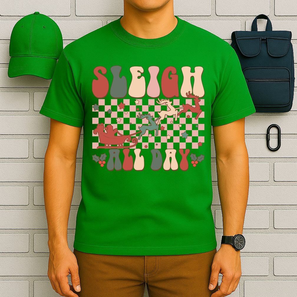 Funny Sleigh All Day Christmas In July Retro Vintage Ugly T-Shirt