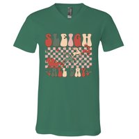 Funny Sleigh All Day Christmas In July Retro Vintage Ugly V-Neck T-Shirt