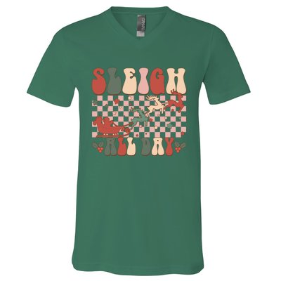 Funny Sleigh All Day Christmas In July Retro Vintage Ugly V-Neck T-Shirt