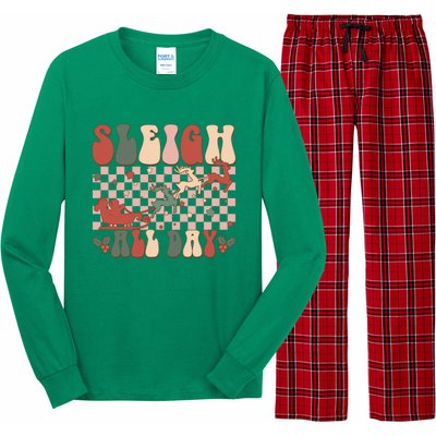 Funny Sleigh All Day Christmas In July Retro Vintage Ugly Long Sleeve Pajama Set