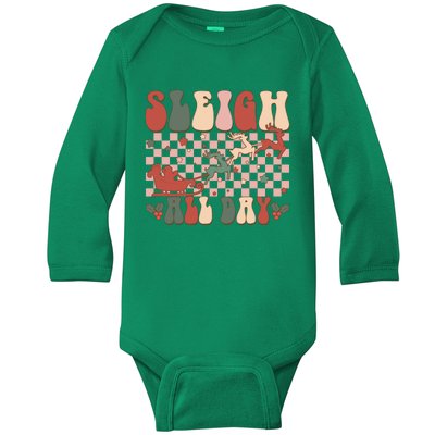 Funny Sleigh All Day Christmas In July Retro Vintage Ugly Baby Long Sleeve Bodysuit