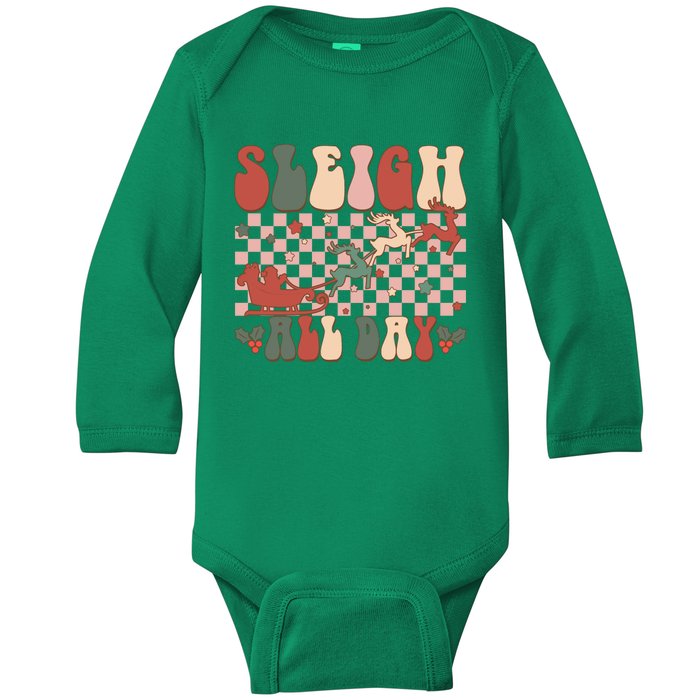 Funny Sleigh All Day Christmas In July Retro Vintage Ugly Baby Long Sleeve Bodysuit