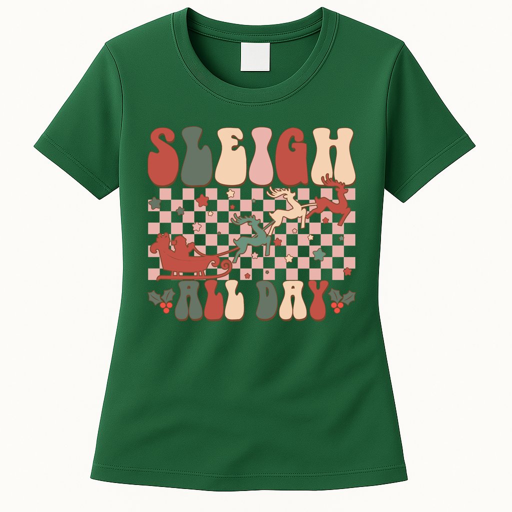 Funny Sleigh All Day Christmas In July Retro Vintage Ugly Womens T-Shirt
