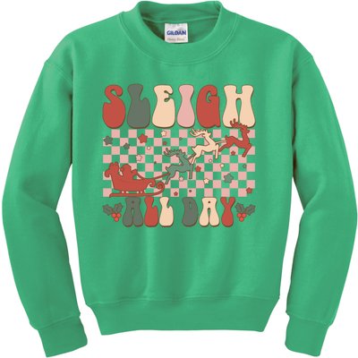 Funny Sleigh All Day Christmas In July Retro Vintage Ugly Kids Sweatshirt