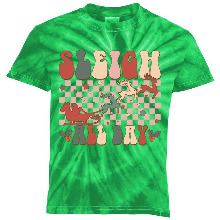 Funny Sleigh All Day Christmas In July Retro Vintage Ugly Kids Tie-Dye T-Shirt