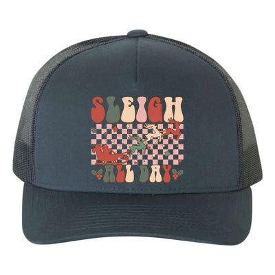 Funny Sleigh All Day Christmas In July Retro Vintage Ugly Yupoong Adult 5-Panel Trucker Hat