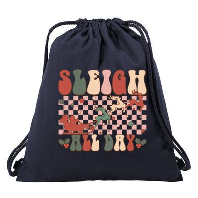 Funny Sleigh All Day Christmas In July Retro Vintage Ugly Drawstring Bag