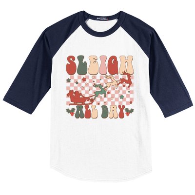 Funny Sleigh All Day Christmas In July Retro Vintage Ugly Baseball Sleeve Shirt