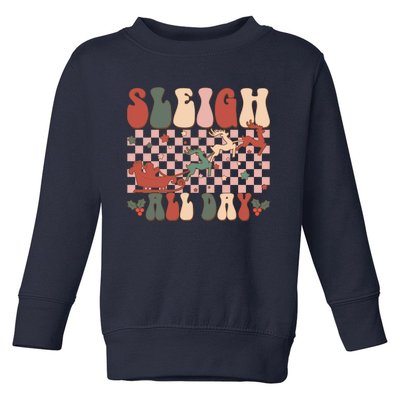 Funny Sleigh All Day Christmas In July Retro Vintage Ugly Toddler Sweatshirt