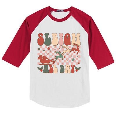 Funny Sleigh All Day Christmas In July Retro Vintage Ugly Kids Colorblock Raglan Jersey