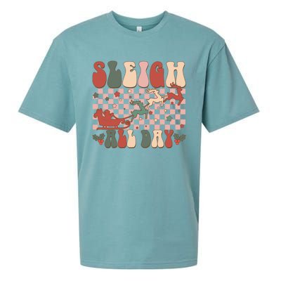 Funny Sleigh All Day Christmas In July Retro Vintage Ugly Sueded Cloud Jersey T-Shirt