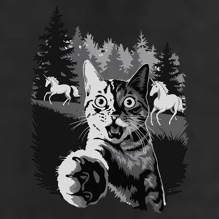 Funny Surprised And Scared Cat Selfie With Unicorns Trucker Hat