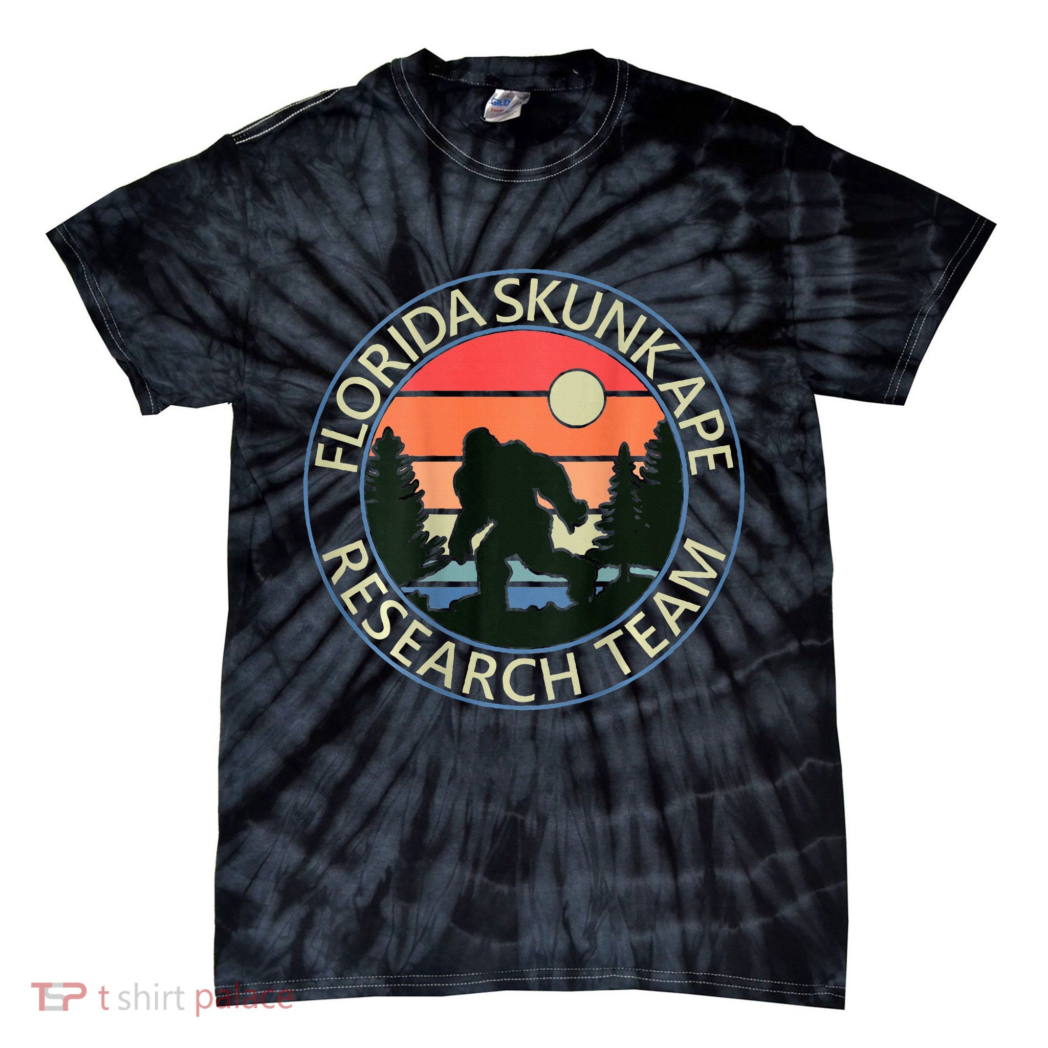 Florida Skunk Ape Research Team Camping Outdoors Back Print Tie-Dye T-Shirt