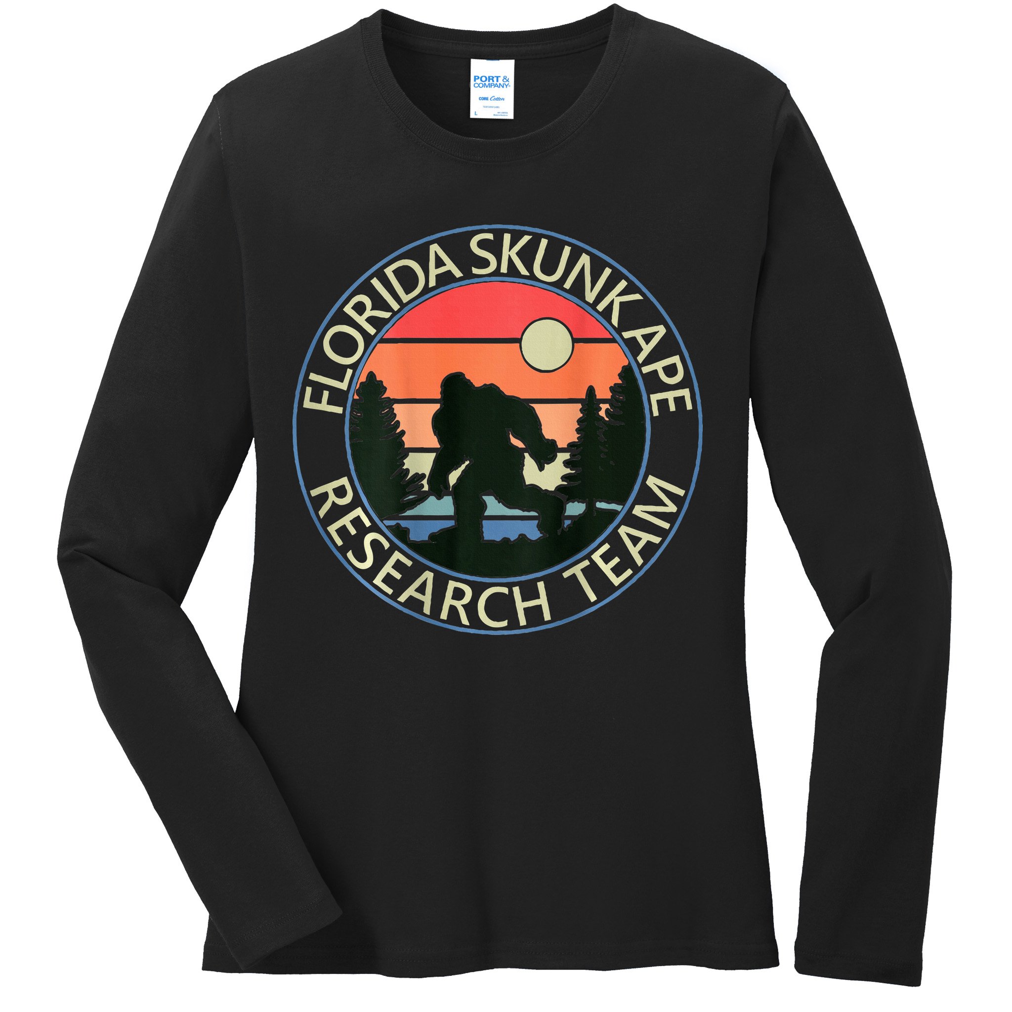 Florida Skunk Ape Research Team Camping Outdoors Back Print Ladies Long Sleeve Shirt