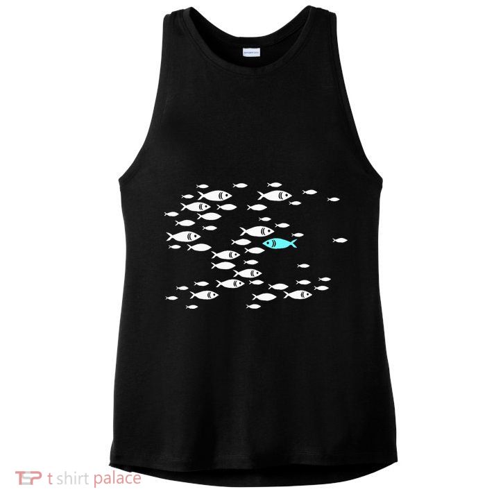 Fish Swim Against The Current In The Sea Ladies PosiCharge Tri-Blend Wicking Tank