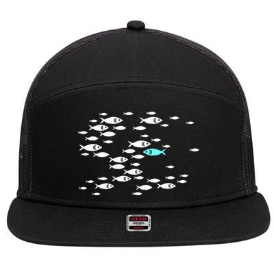 Fish Swim Against The Current In The Sea 7 Panel Mesh Trucker Snapback Hat