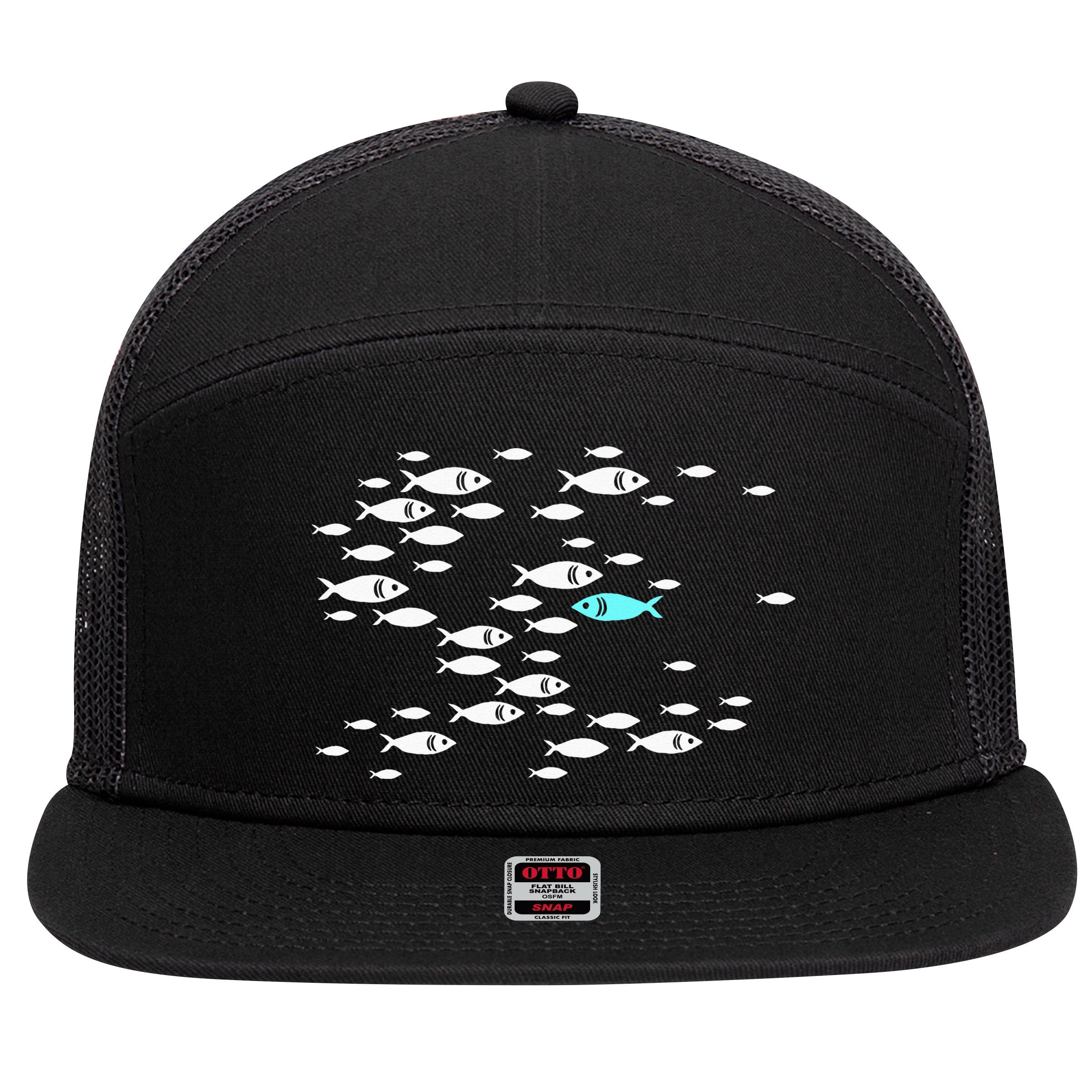 Fish Swim Against The Current In The Sea 7 Panel Mesh Trucker Snapback Hat