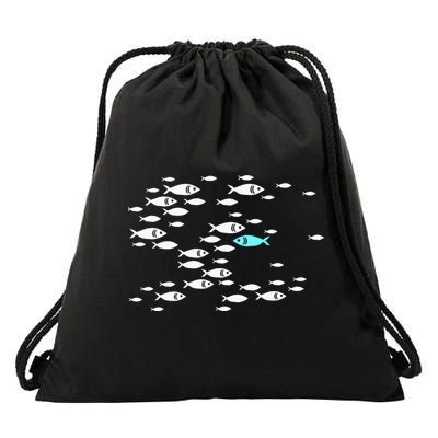 Fish Swim Against The Current In The Sea Drawstring Bag