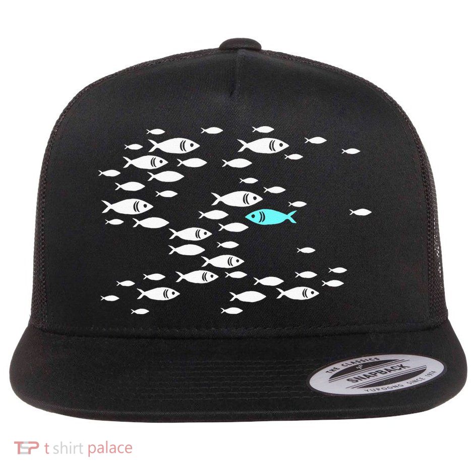 Fish Swim Against The Current In The Sea Flatbill Hat