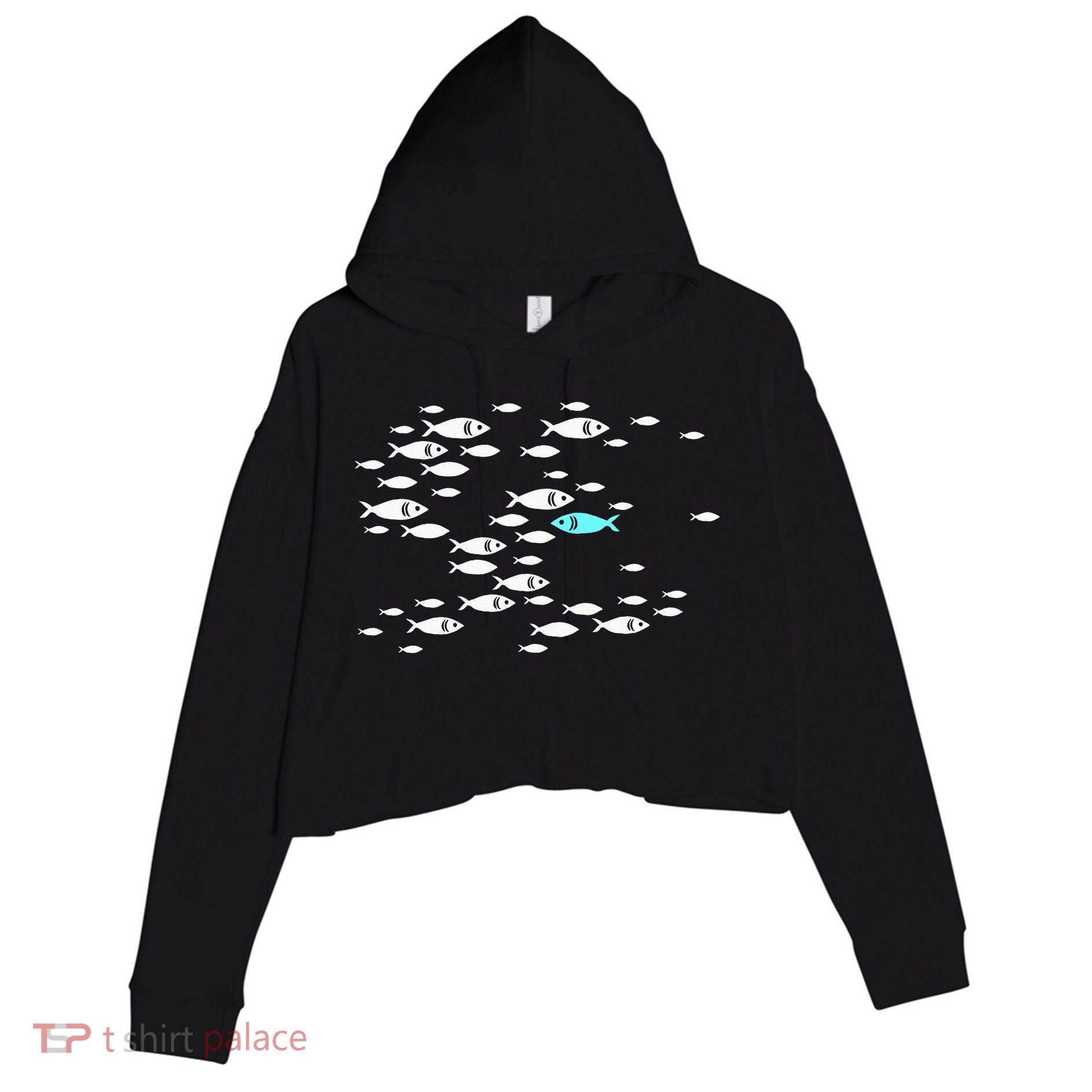 Fish Swim Against The Current In The Sea Crop Fleece Hoodie