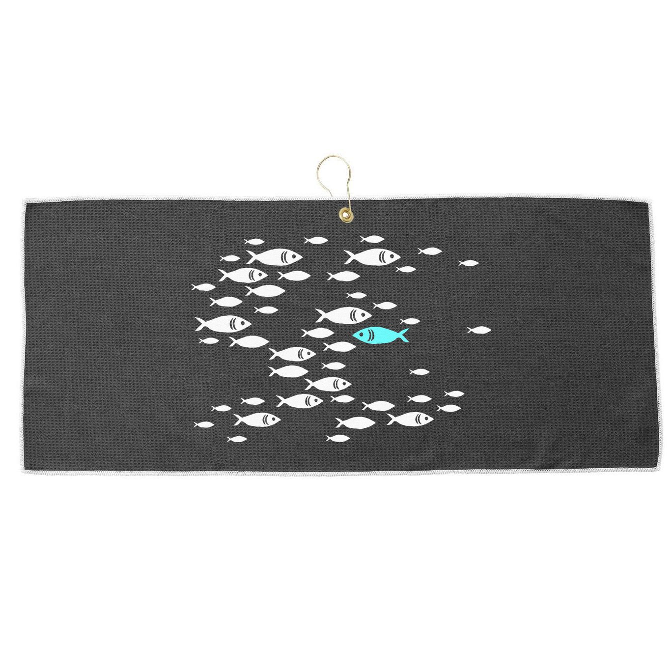 Fish Swim Against The Current In The Sea Large Microfiber Waffle Golf Towel