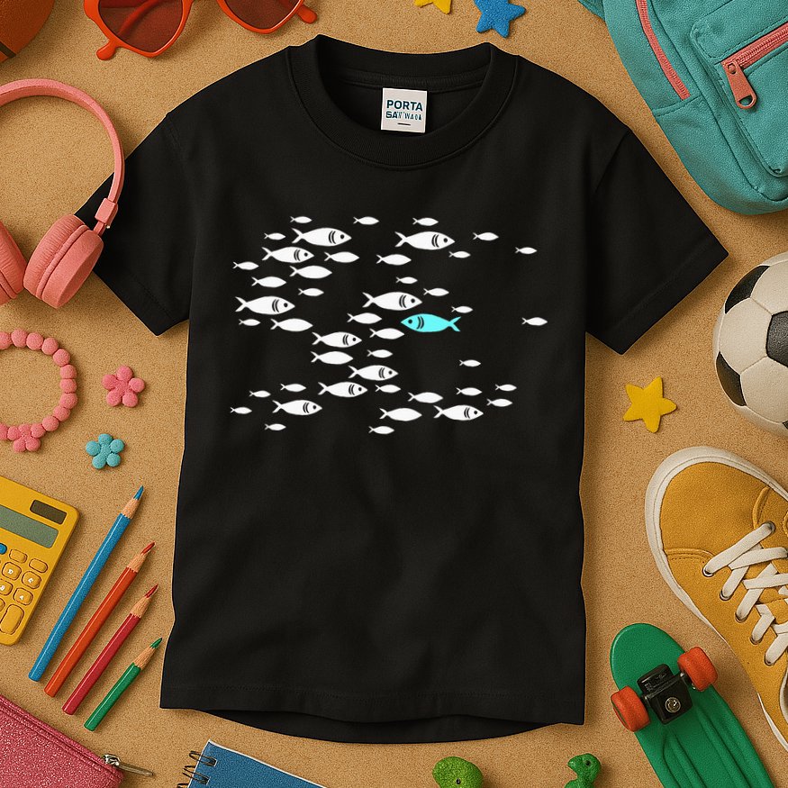 Fish Swim Against The Current In The Sea Kids T-Shirt