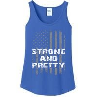 Funny Strong And Pretty Vintage Us Flag Pathetic Gym Workout Gift Ladies Essential Tank