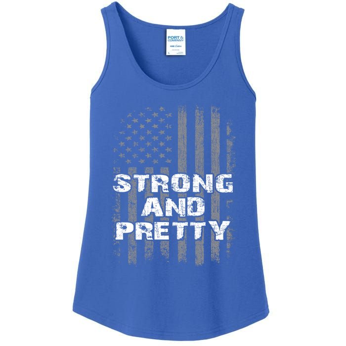 Funny Strong And Pretty Vintage Us Flag Pathetic Gym Workout Gift Ladies Essential Tank