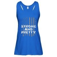 Funny Strong And Pretty Vintage Us Flag Pathetic Gym Workout Gift Ladies Essential Flowy Tank