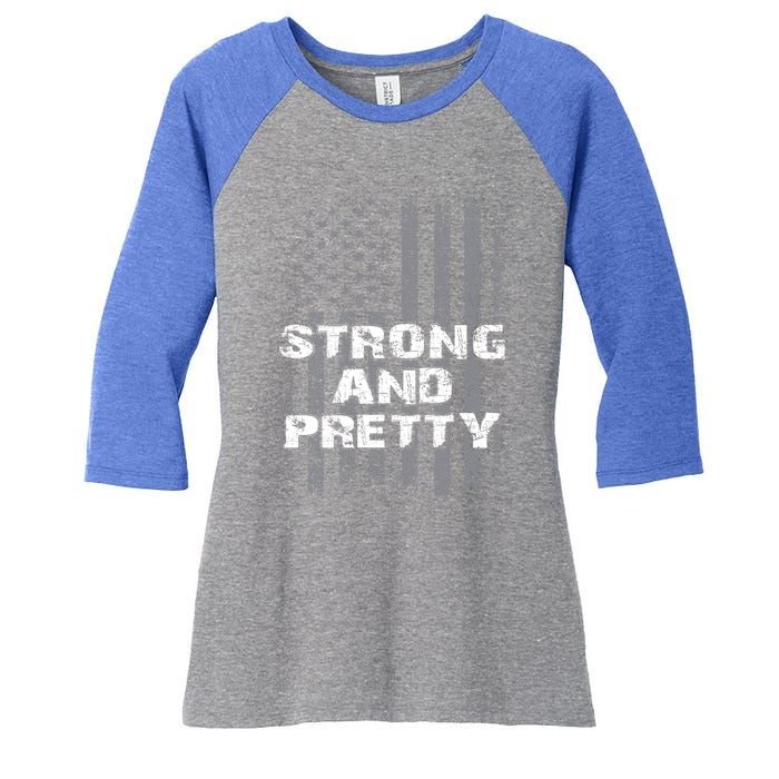 Funny Strong And Pretty Vintage Us Flag Pathetic Gym Workout Gift Women's Tri-Blend 3/4-Sleeve Raglan Shirt