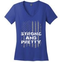 Funny Strong And Pretty Vintage Us Flag Pathetic Gym Workout Gift Women's V-Neck T-Shirt