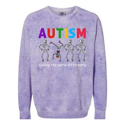 Funny Skeleton Autism Seeing The World Differently Gift Colorblast Crewneck Sweatshirt