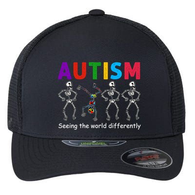 Funny Skeleton Autism Seeing The World Differently Gift Flexfit Unipanel Trucker Cap