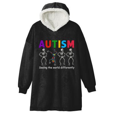 Funny Skeleton Autism Seeing The World Differently Gift Hooded Wearable Blanket