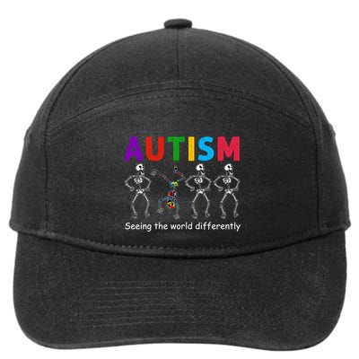 Funny Skeleton Autism Seeing The World Differently Gift 7-Panel Snapback Hat