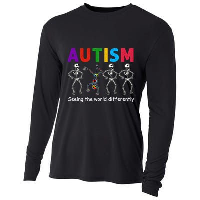 Funny Skeleton Autism Seeing The World Differently Gift Cooling Performance Long Sleeve Crew