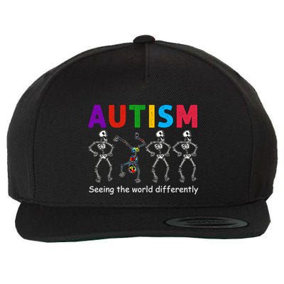 Funny Skeleton Autism Seeing The World Differently Gift Wool Snapback Cap