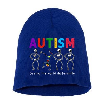 Funny Skeleton Autism Seeing The World Differently Gift Short Acrylic Beanie