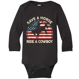 Funny Save A Horse Ride Cowboy Western Rodeo Costume Baby Long Sleeve Bodysuit