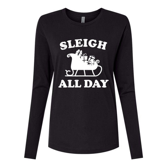 Funny Sleigh All Day Christmas In July Retro Vintage Ugly Womens Cotton Relaxed Long Sleeve T-Shirt