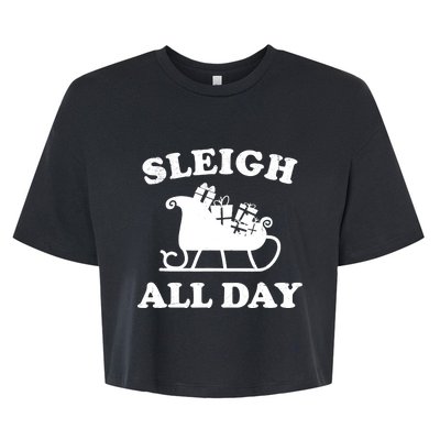 Funny Sleigh All Day Christmas In July Retro Vintage Ugly Bella+Canvas Jersey Crop Tee