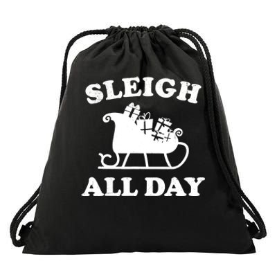 Funny Sleigh All Day Christmas In July Retro Vintage Ugly Drawstring Bag