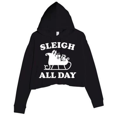 Funny Sleigh All Day Christmas In July Retro Vintage Ugly Crop Fleece Hoodie