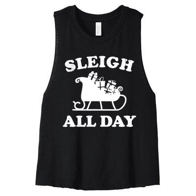 Funny Sleigh All Day Christmas In July Retro Vintage Ugly Women's Racerback Cropped Tank