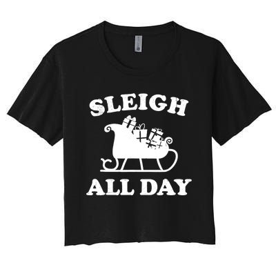 Funny Sleigh All Day Christmas In July Retro Vintage Ugly Women's Crop Top Tee