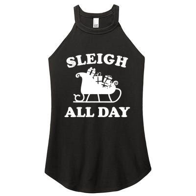 Funny Sleigh All Day Christmas In July Retro Vintage Ugly Women's Perfect Tri Rocker Tank