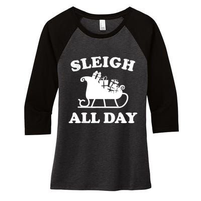 Funny Sleigh All Day Christmas In July Retro Vintage Ugly Women's Tri-Blend 3/4-Sleeve Raglan Shirt