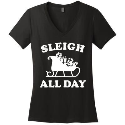 Funny Sleigh All Day Christmas In July Retro Vintage Ugly Women's V-Neck T-Shirt